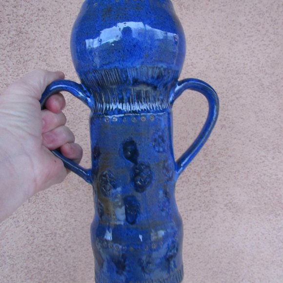 Handmade MCM Style Tall Two Handle Vase - Picture 3 of 11